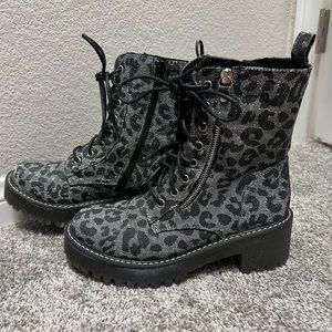 Sparkly leopard combat boots